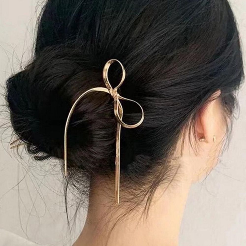 Anthropologie Silver Ribbon Bow Hair Fork - Picture 2 of 3